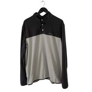 Eddie Bauer Grey Color Block Fleece Quarter Button Up Pullover Sweater